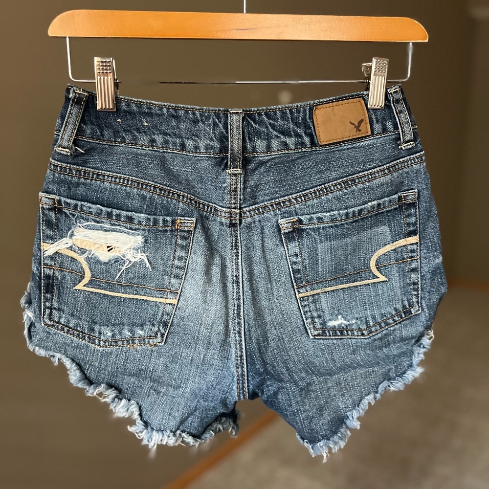 American Eagle Outfitters Ripped Blue Jean Shorts - Picture 3 of 4